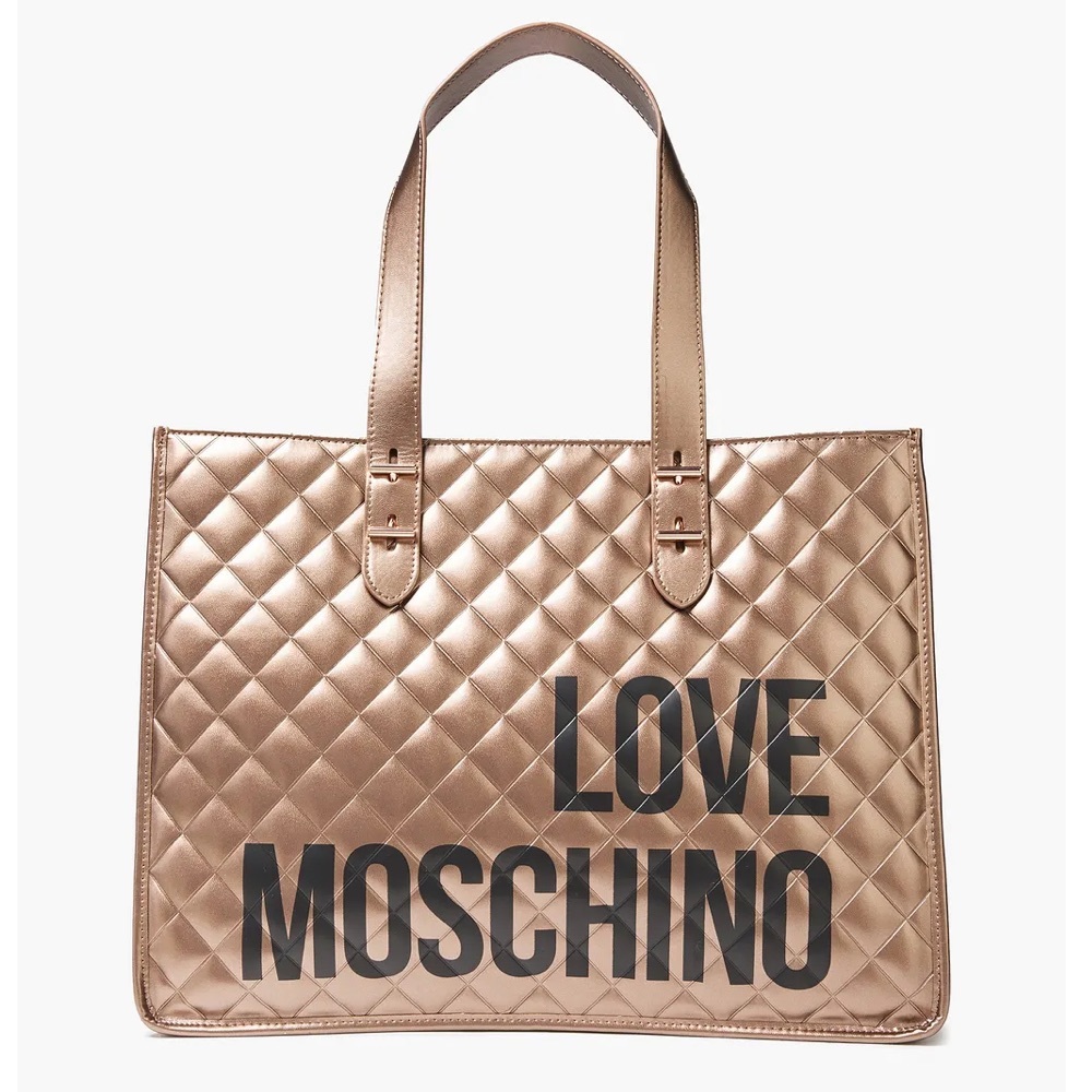 COPY - NWT ❤️ MOSCHINO Quilted logo-print metallic faux leather tote